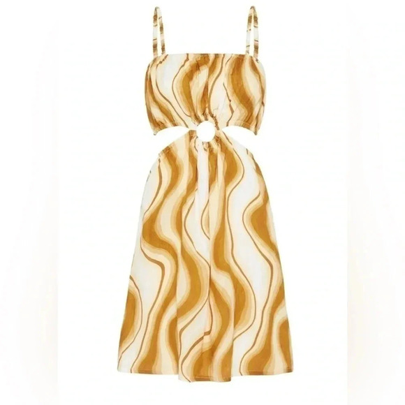 Faithfull The Brand Zuma Talamanca Print 100% Linen Cutout Mini Dress Size Small - Picture 2 of 7